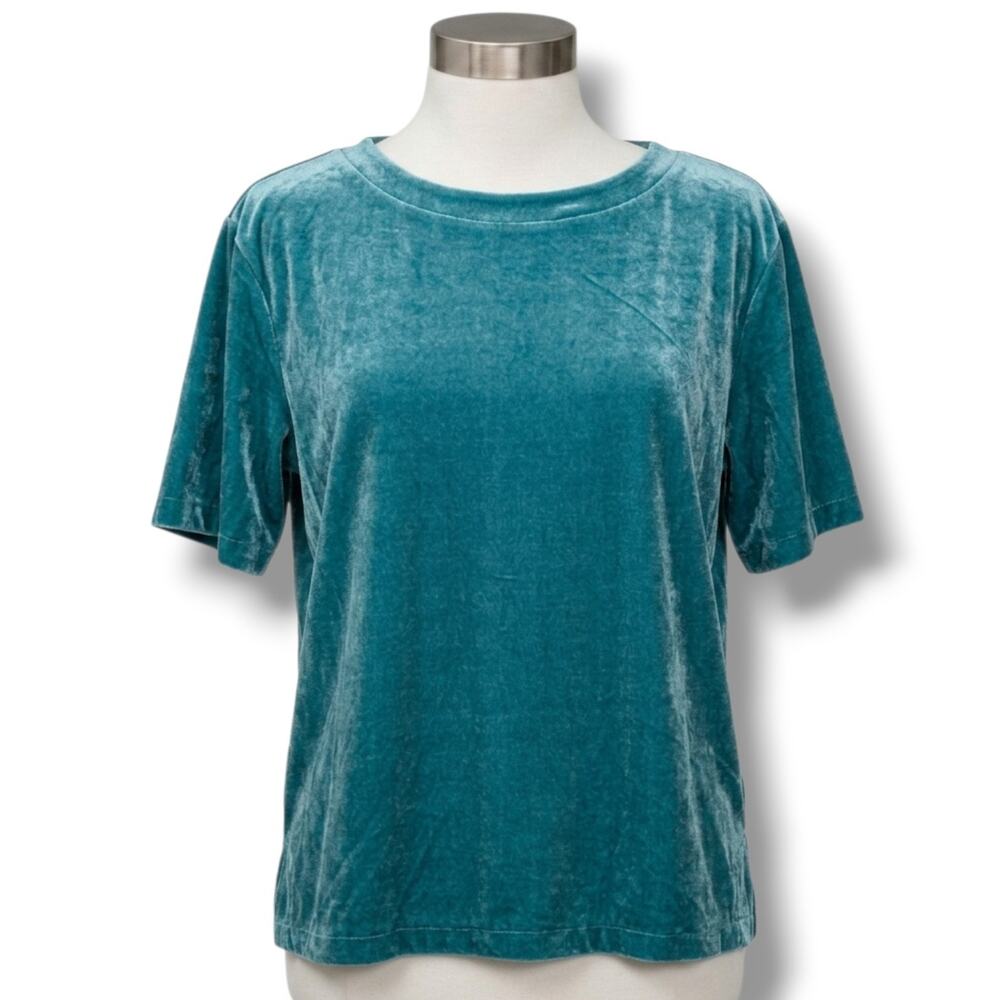 Adrian Delafield Women's Medium Teal Velvet Short Sleeve Top